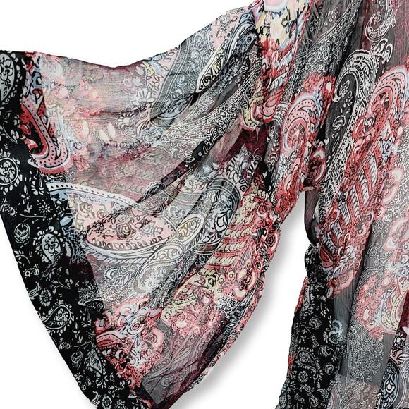 New Steve Madden Women's Boho Semi-sheer Paisley Print Belted Kimono Top - Picture 4 of 5